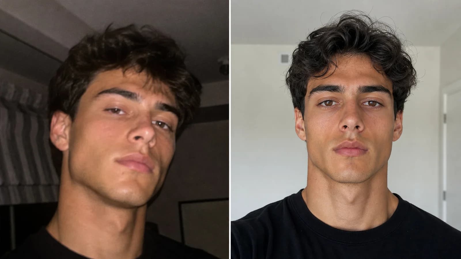 Vergleich zwischen gutem und unsauberem Upload-Foto für einen Guide zum AI Face Rating