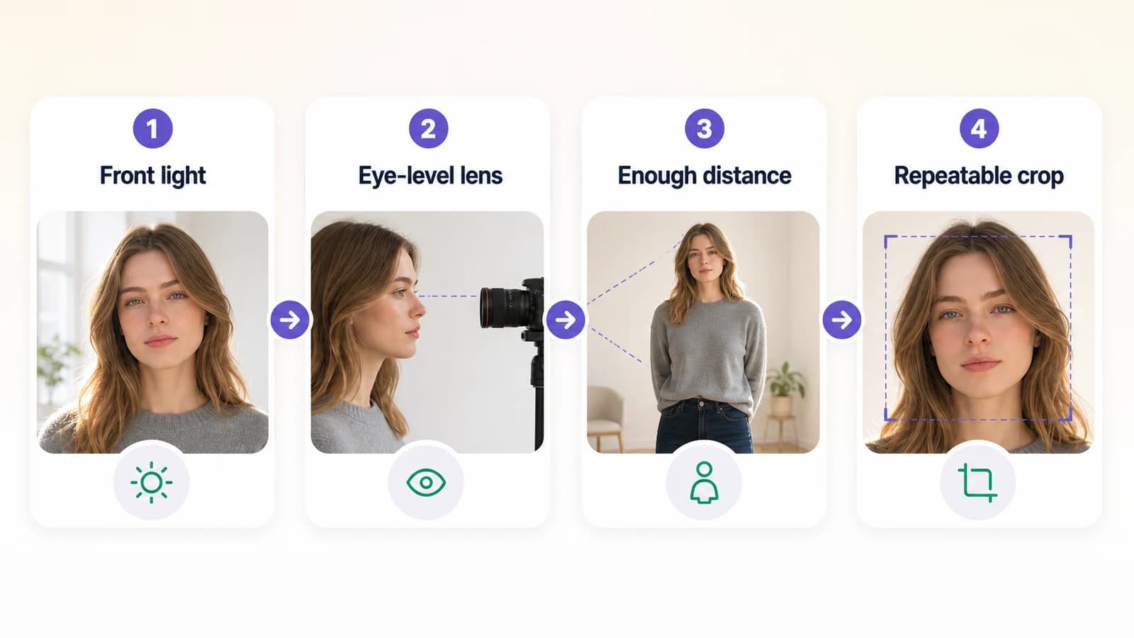 Vier-Schritte-Kamera-Setup für ein saubereres Foto fürs Face Rating.