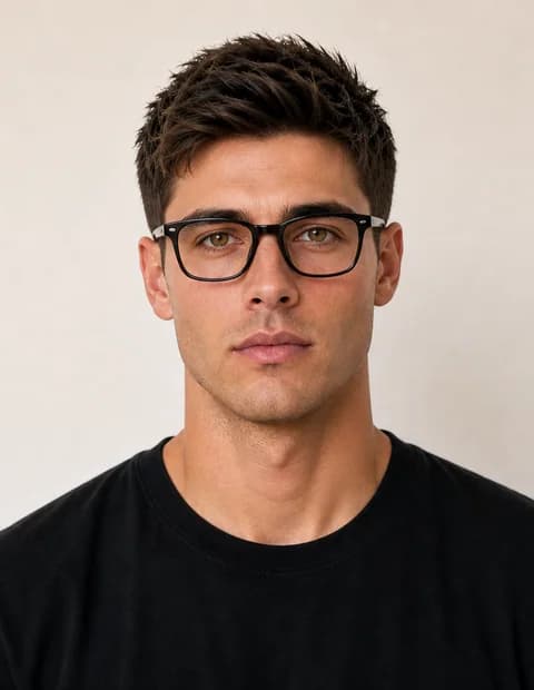 Generated adult male virtual glasses after preview with black rectangular frames