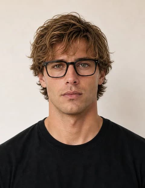 Generated adult male virtual glasses after preview with black acetate frames