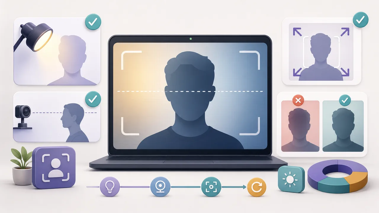 Illustrated camera-readiness workflow for improving the input for an Omoggle-style score