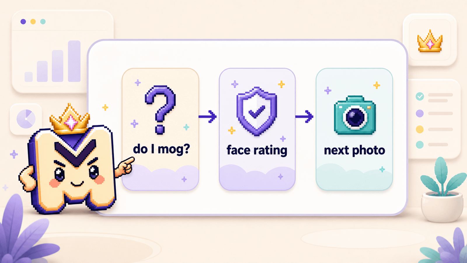 MogScore mascot showing a private do I mog self-check board