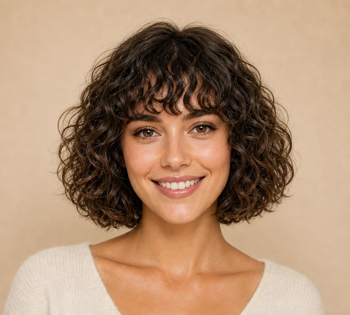 Curly Bob Bangs front view