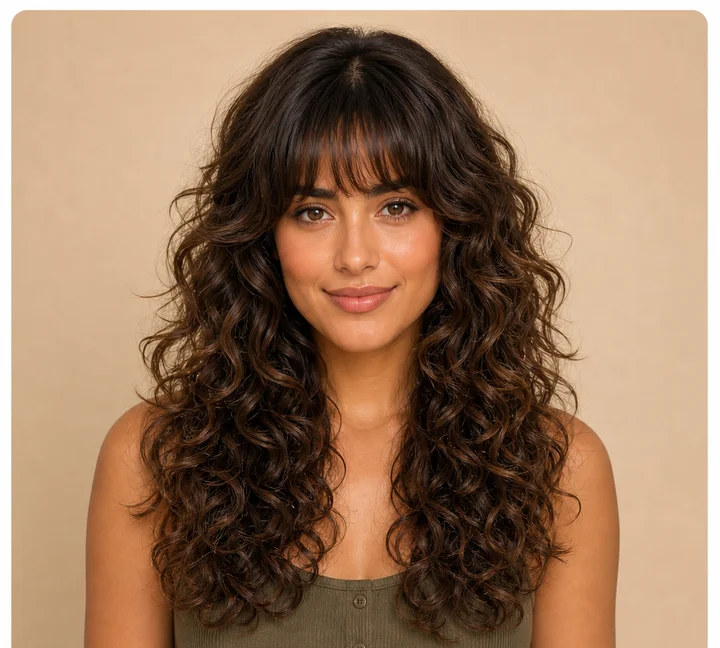 Long Curly Bangs front view