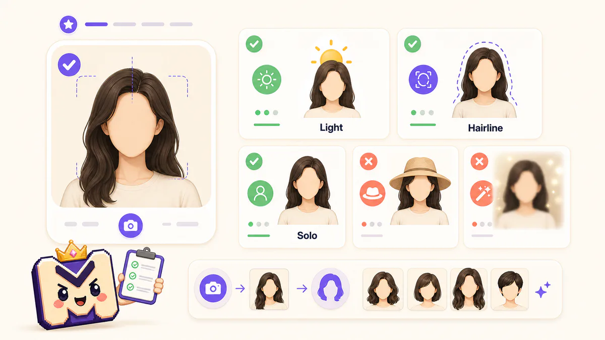 Best photo guide for AI hairstyle try-on with lighting hairline and solo-photo checks