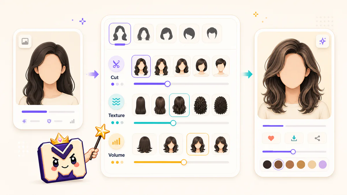 AI hairstyle control map showing cut texture and volume options